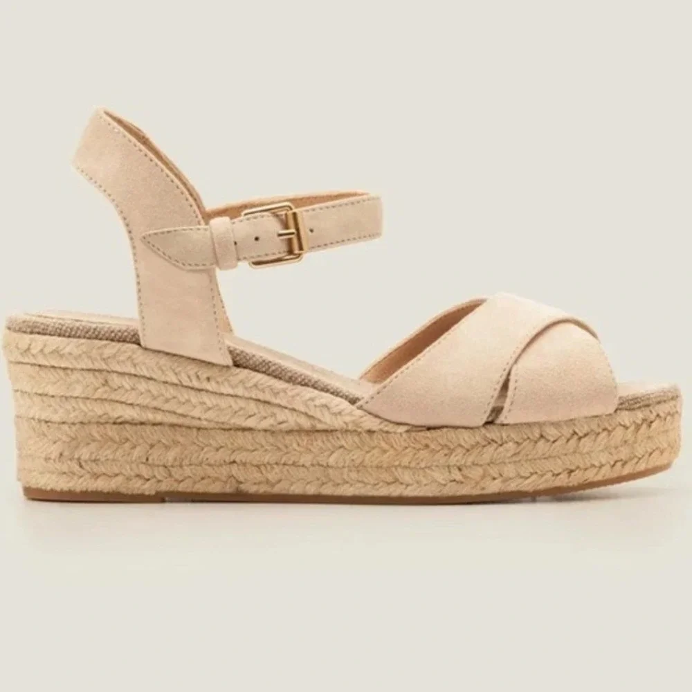 Boden Suede Espadrille Wedge Sandals Beige Platform Ankle Strap Size 40‎ (US 9)